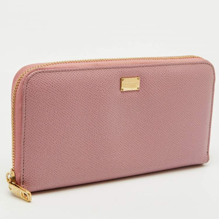 Pre Owned Dolce & Gabbana Pink Leather Zip Around Wallet