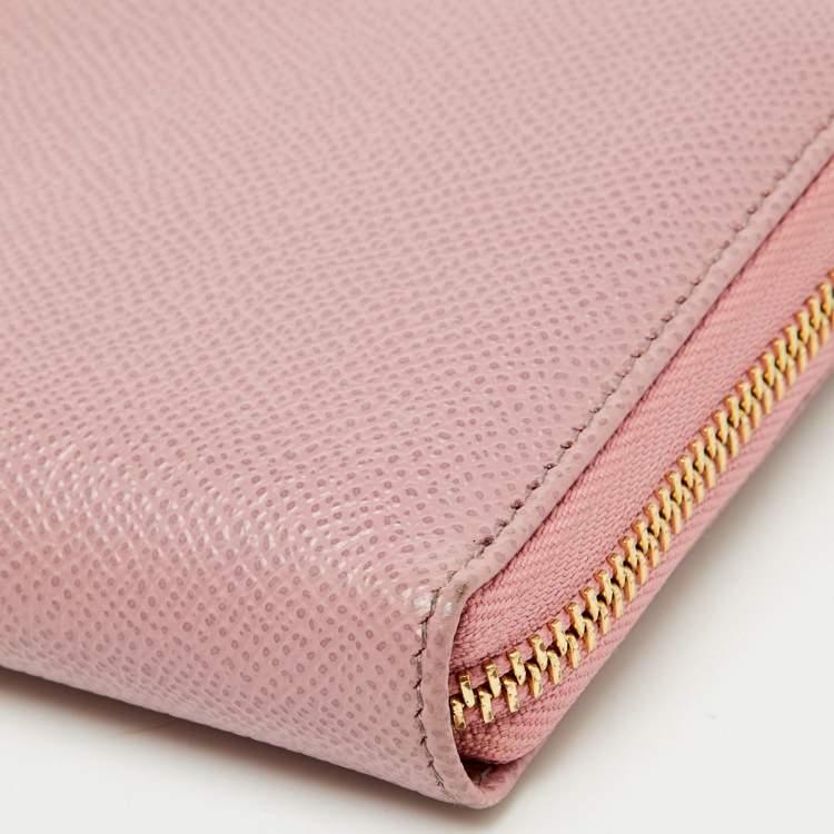 Pre Owned Dolce & Gabbana Pink Leather Zip Around Wallet