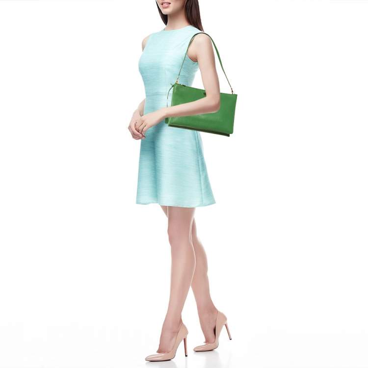Pre Owned Dolce & Gabbana Green Leather Double Zip Shoulder Bag