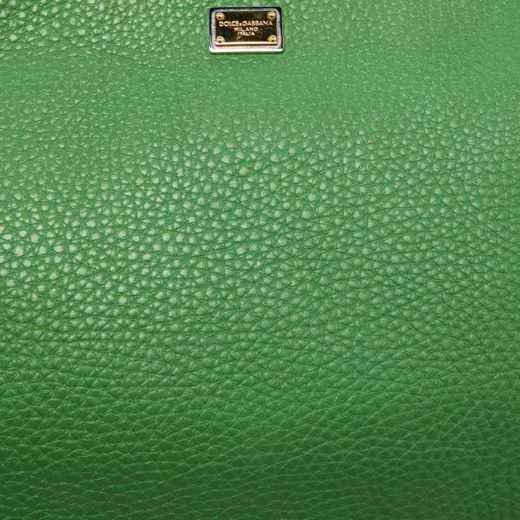 Pre Owned Dolce & Gabbana Green Leather Double Zip Shoulder Bag