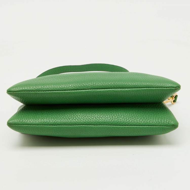 Pre Owned Dolce & Gabbana Green Leather Double Zip Shoulder Bag