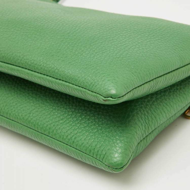 Pre Owned Dolce & Gabbana Green Leather Double Zip Shoulder Bag