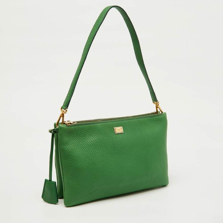 Pre Owned Dolce & Gabbana Green Leather Double Zip Shoulder Bag