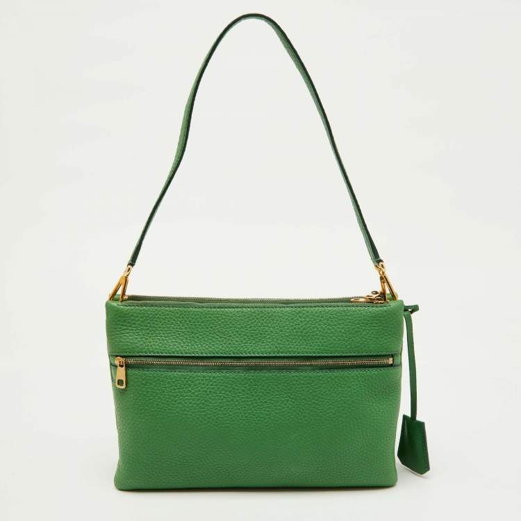 Pre Owned Dolce & Gabbana Green Leather Double Zip Shoulder Bag