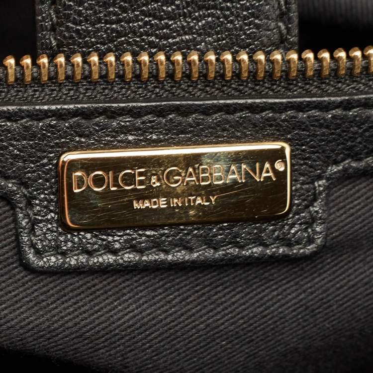 Pre Owned Dolce & Gabbana Black Crochet and Leather Floral Miss Sicily Top Handle Bag