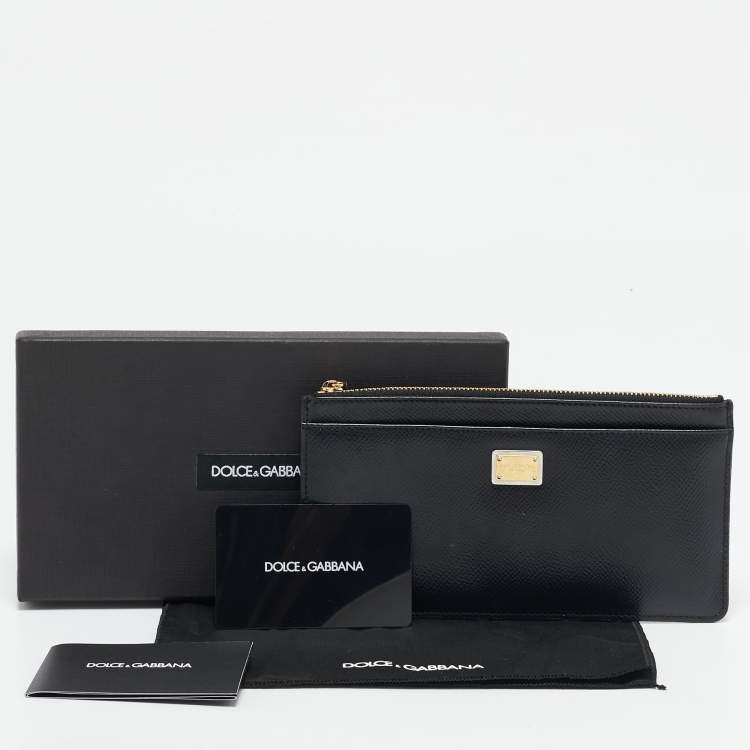 Pre Owned Dolce & Gabbana Black Leather Long Zip Card Case