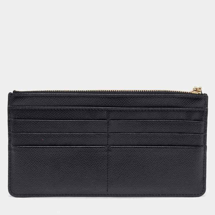 Pre Owned Dolce & Gabbana Black Leather Long Zip Card Case