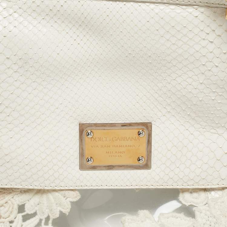 Pre Owned Dolce & Gabbana White Python and PVC Large Miss Sicily Top Handle Bag
