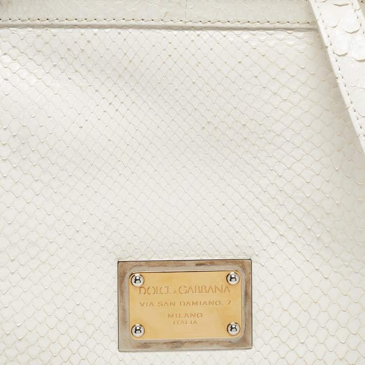 Pre Owned Dolce & Gabbana White Python and PVC Large Miss Sicily Top Handle Bag