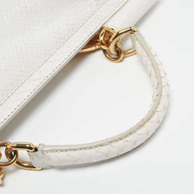 Pre Owned Dolce & Gabbana White Python and PVC Large Miss Sicily Top Handle Bag