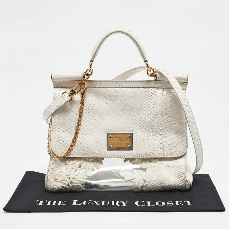 Pre Owned Dolce & Gabbana White Python and PVC Large Miss Sicily Top Handle Bag