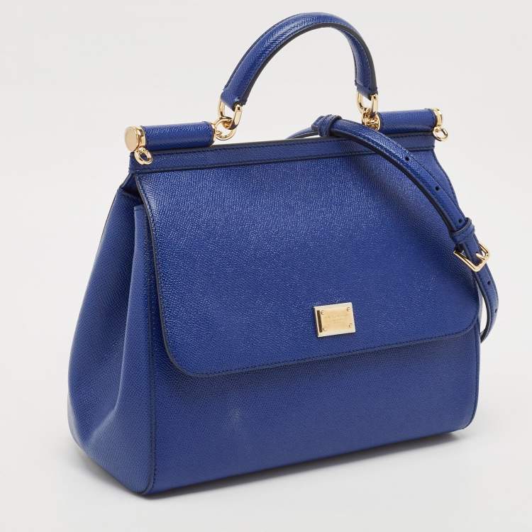 Pre Owned Dolce & Gabbana Blue Leather Regular Miss Sicily Top Handle Bag