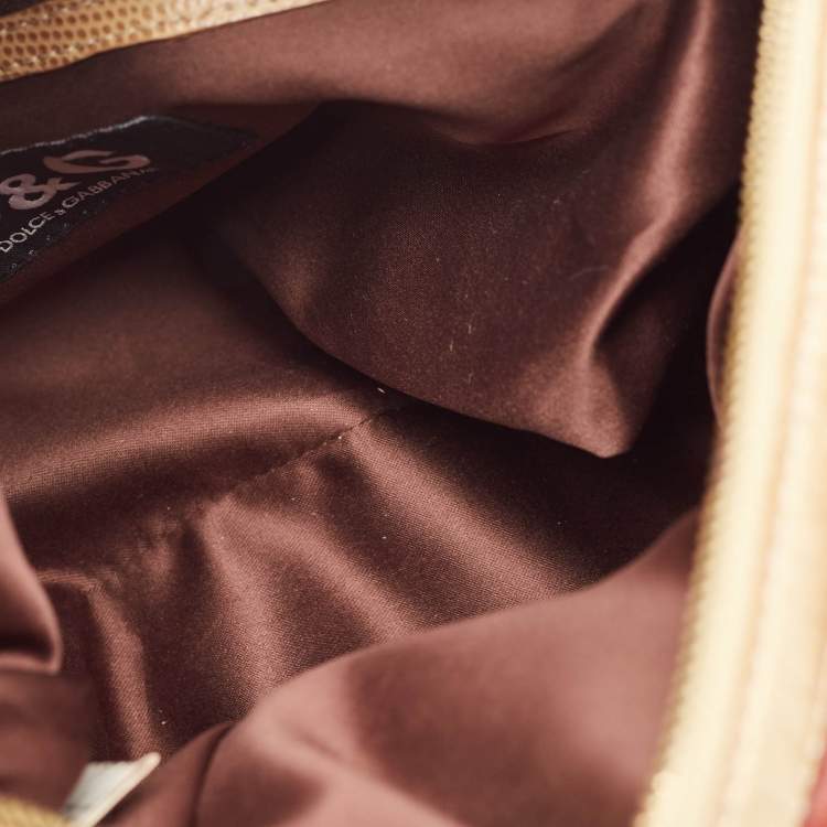 Pre Owned  D&G Burgundy/Beige Leather and Lizard Embossed Logo Shoulder Bag