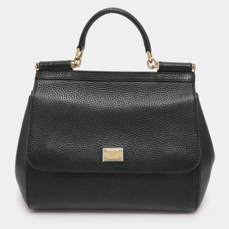 Pre Owned Dolce & Gabbana Black Leather Miss Sicily Top Handle Bag
