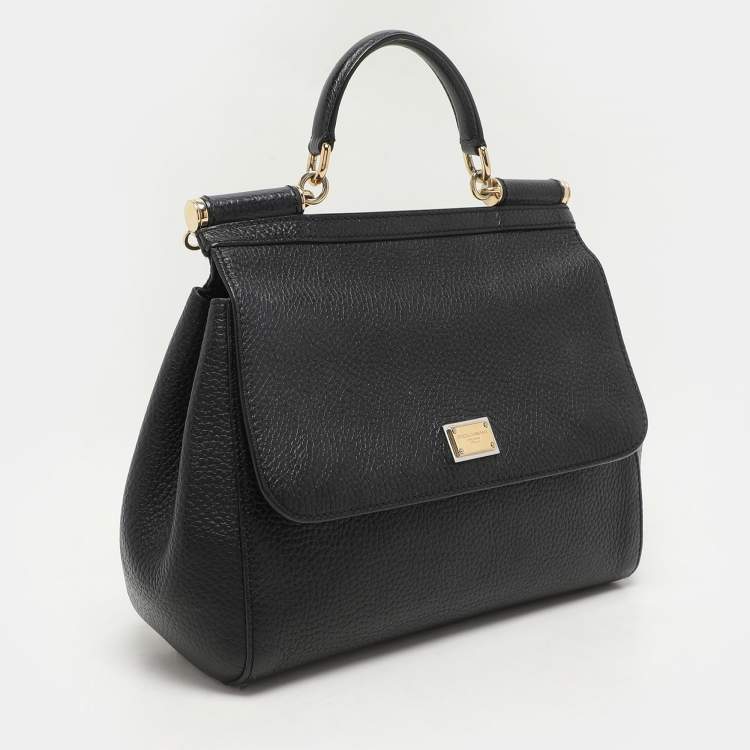 Pre Owned Dolce & Gabbana Black Leather Miss Sicily Top Handle Bag