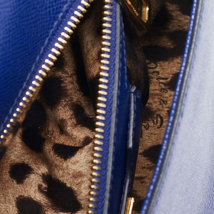 Pre Owned Dolce & Gabbana Blue Leather Medium Miss Sicily Top Handle Bag