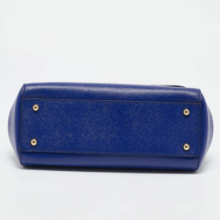 Pre Owned Dolce & Gabbana Blue Leather Medium Miss Sicily Top Handle Bag