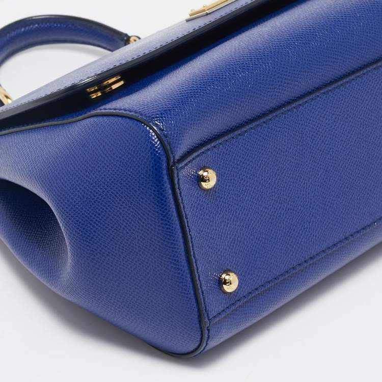 Pre Owned Dolce & Gabbana Blue Leather Medium Miss Sicily Top Handle Bag