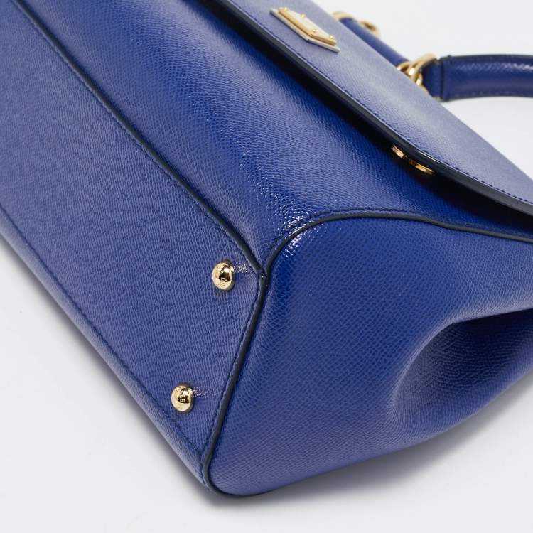 Pre Owned Dolce & Gabbana Blue Leather Medium Miss Sicily Top Handle Bag