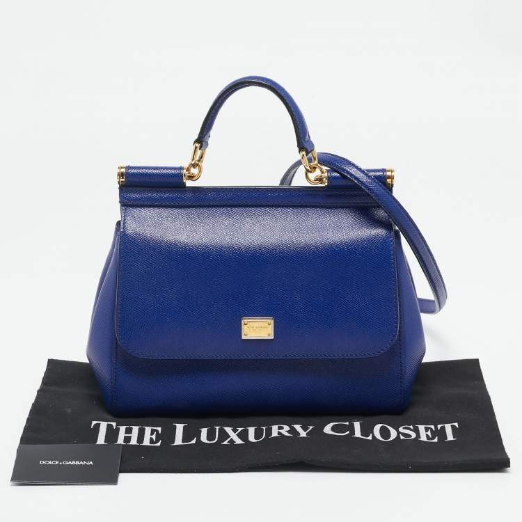 Pre Owned Dolce & Gabbana Blue Leather Medium Miss Sicily Top Handle Bag