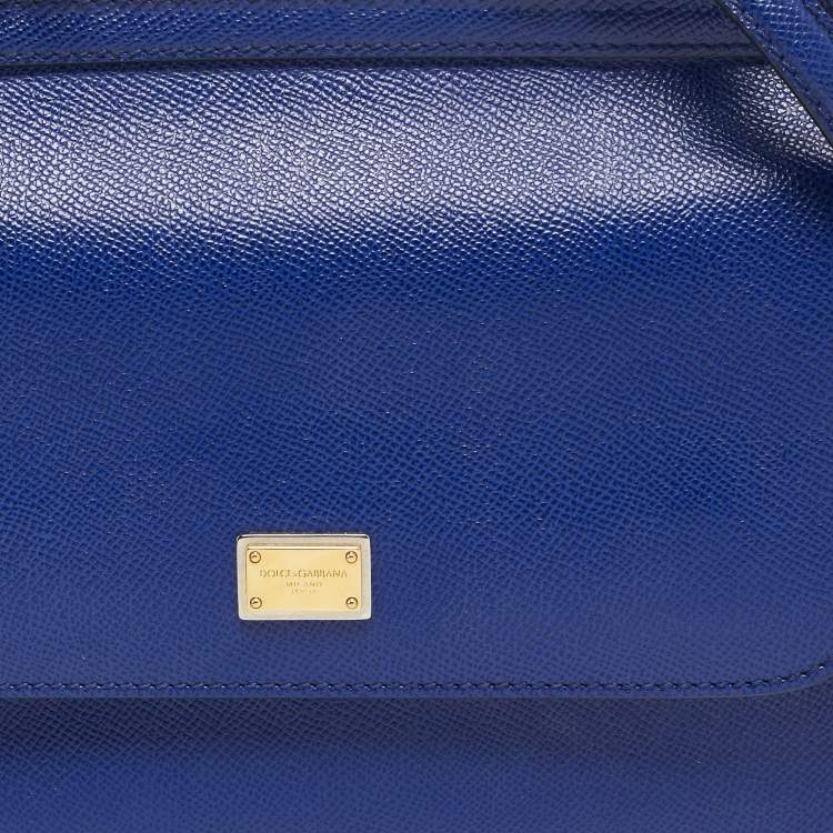 Pre Owned Dolce & Gabbana Blue Leather Medium Miss Sicily Top Handle Bag