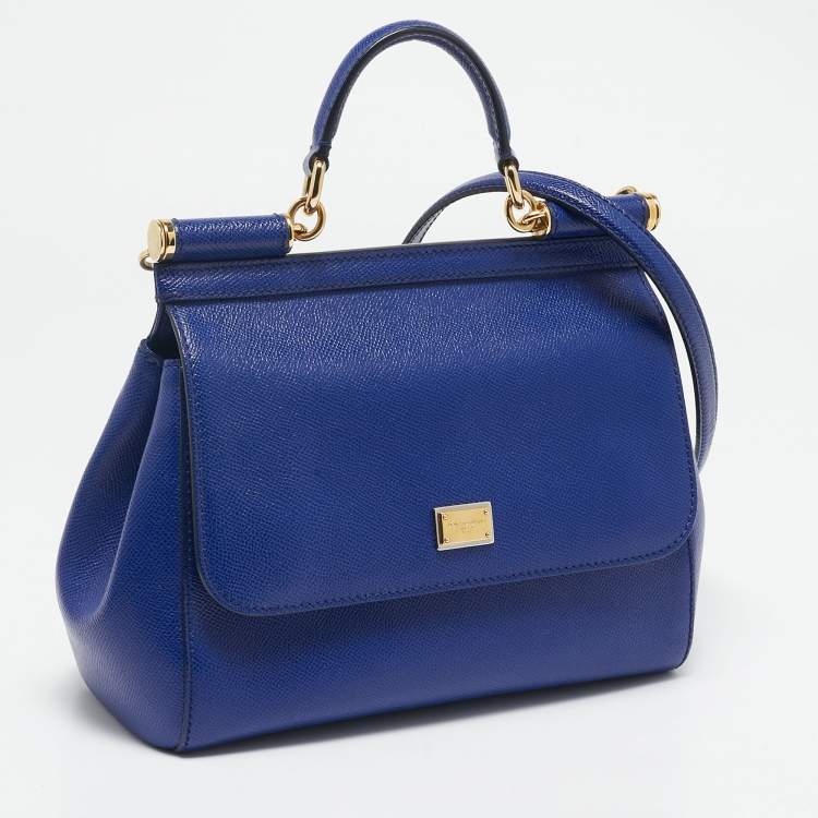 Pre Owned Dolce & Gabbana Blue Leather Medium Miss Sicily Top Handle Bag