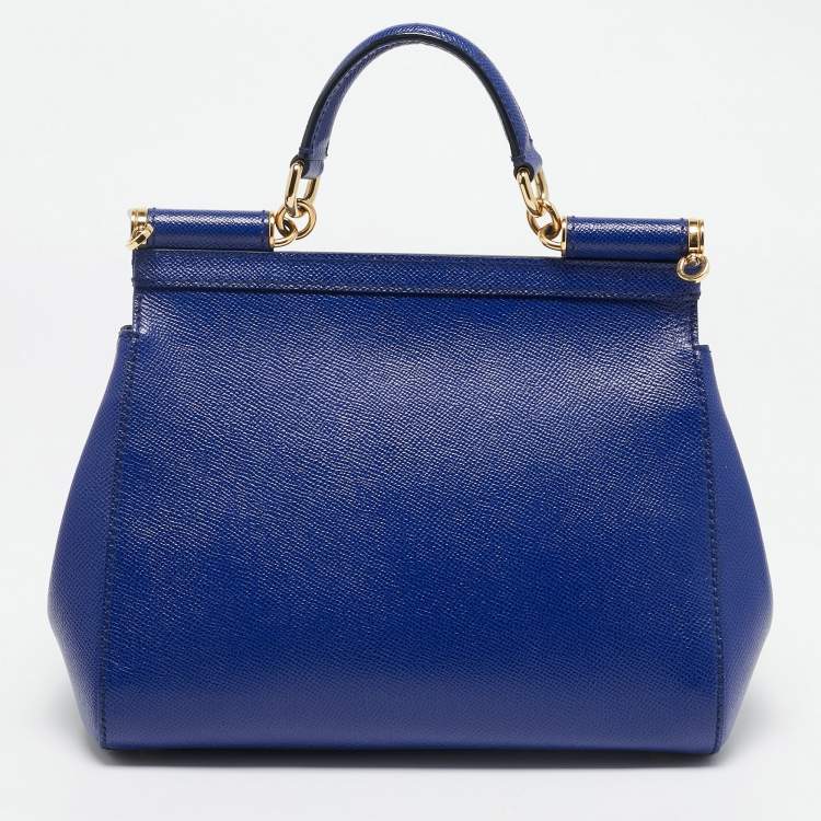 Pre Owned Dolce & Gabbana Blue Leather Medium Miss Sicily Top Handle Bag