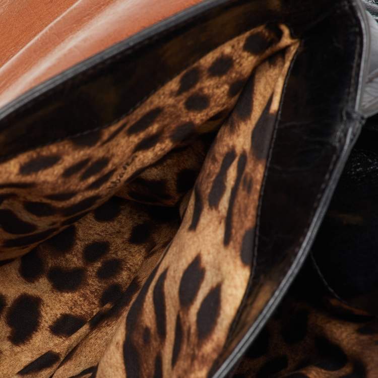 Pre Owned Dolce & Gabbana Brown/Black Glossy Leather Miss Lantana Top Handle Bag