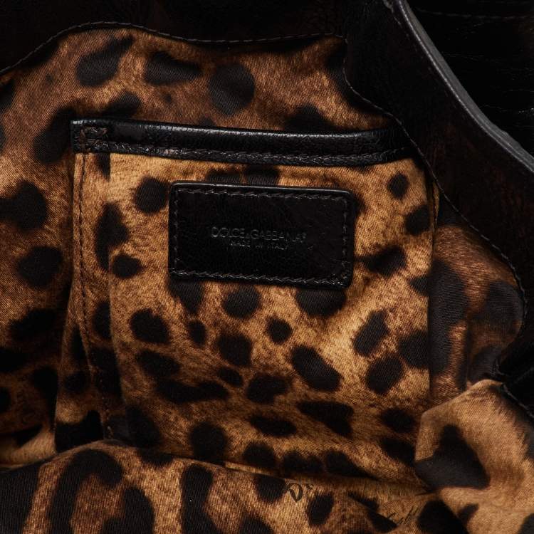 Pre Owned Dolce & Gabbana Brown/Black Glossy Leather Miss Lantana Top Handle Bag