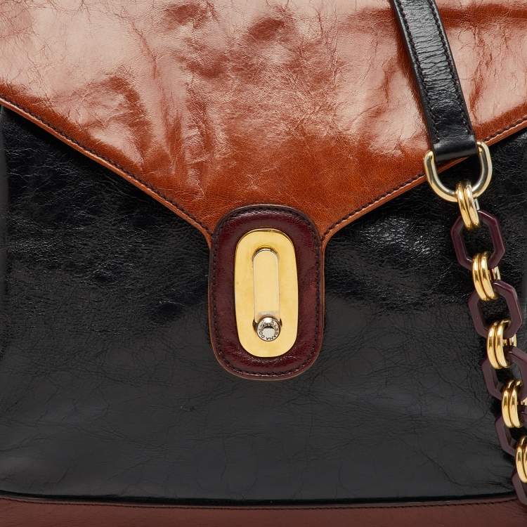 Pre Owned Dolce & Gabbana Brown/Black Glossy Leather Miss Lantana Top Handle Bag