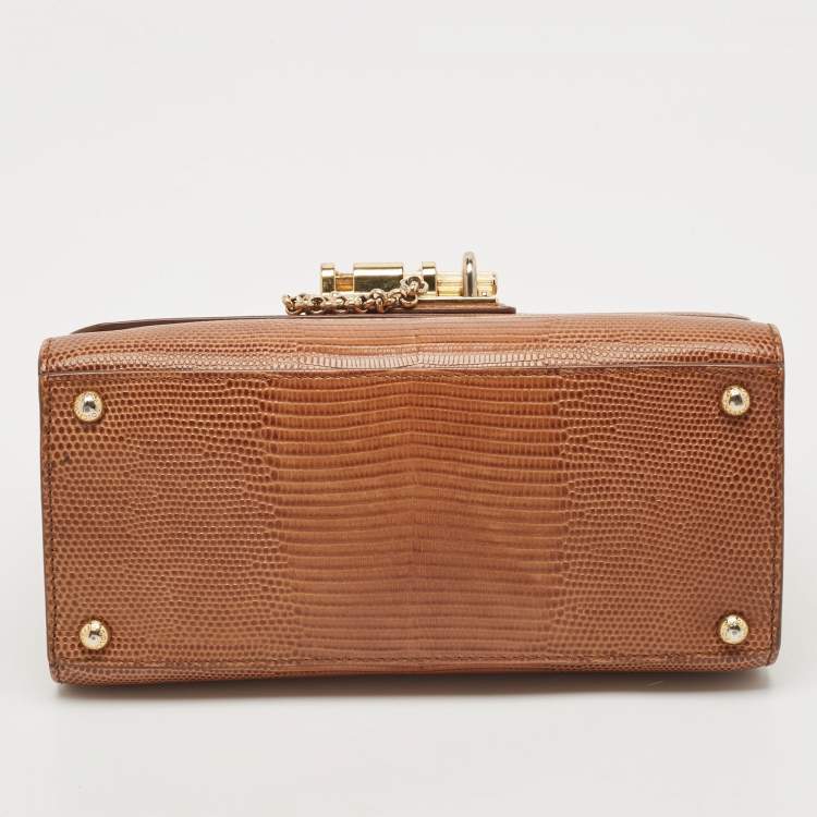 Pre Owned Dolce & Gabbana Brown Lizard Embossed Leather Small Miss Monica Top Handle Bag