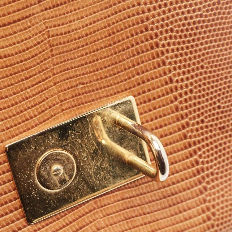 Pre Owned Dolce & Gabbana Brown Lizard Embossed Leather Small Miss Monica Top Handle Bag