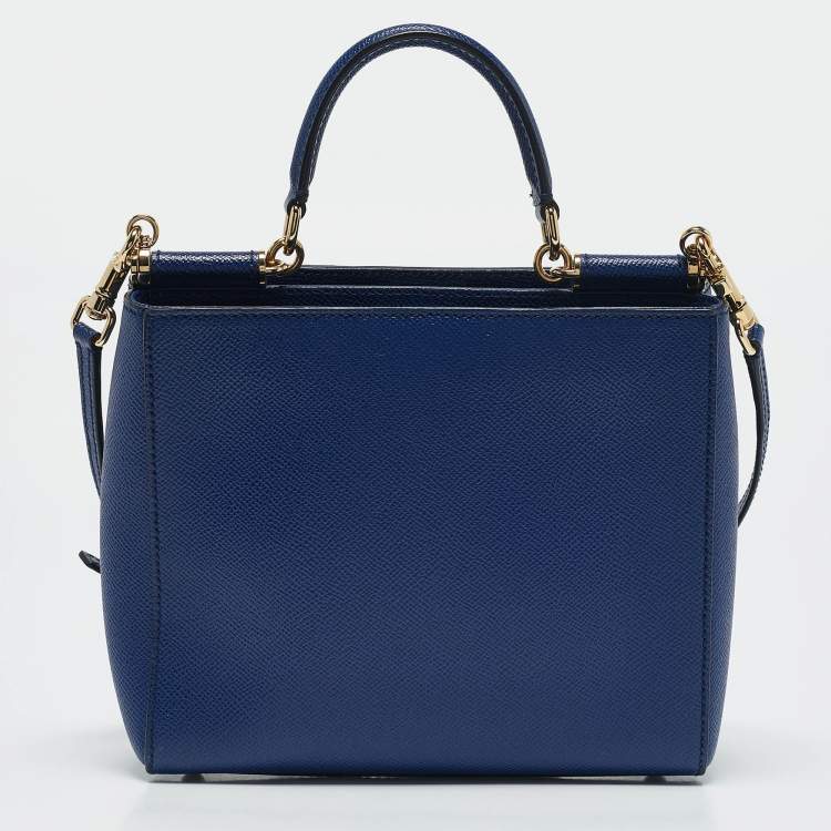 Pre Owned Dolce & Gabbana Blue Leather Small Miss Sicily Tote