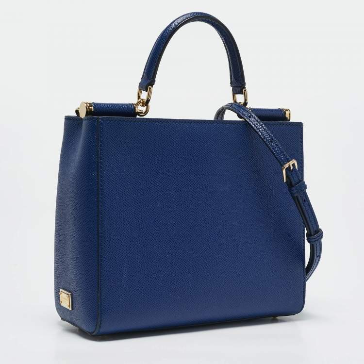 Pre Owned Dolce & Gabbana Blue Leather Small Miss Sicily Tote