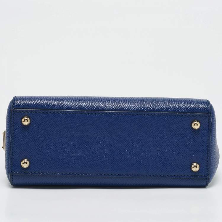 Pre Owned Dolce & Gabbana Blue Leather Small Miss Sicily Tote