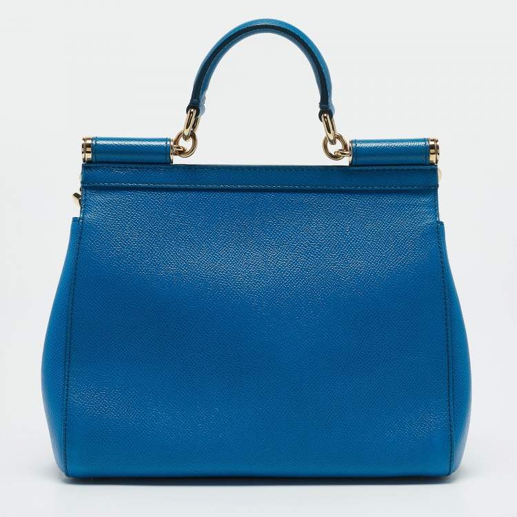 Pre Owned Dolce & Gabbana Blue Leather Medium Miss Sicily Top Handle Bag