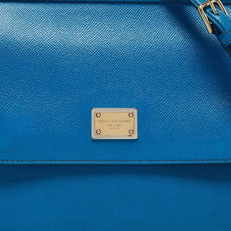 Pre Owned Dolce & Gabbana Blue Leather Medium Miss Sicily Top Handle Bag