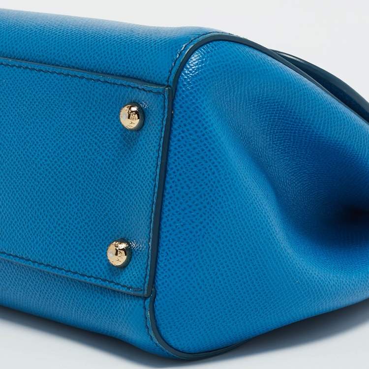 Pre Owned Dolce & Gabbana Blue Leather Medium Miss Sicily Top Handle Bag