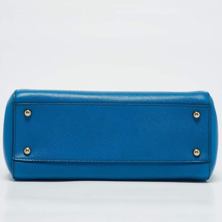 Pre Owned Dolce & Gabbana Blue Leather Medium Miss Sicily Top Handle Bag