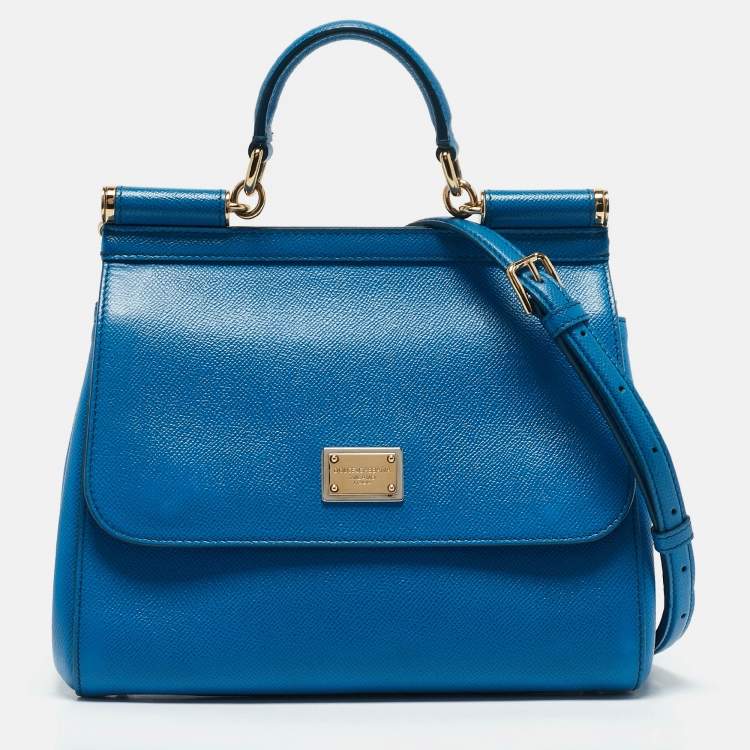 Pre Owned Dolce & Gabbana Blue Leather Medium Miss Sicily Top Handle Bag
