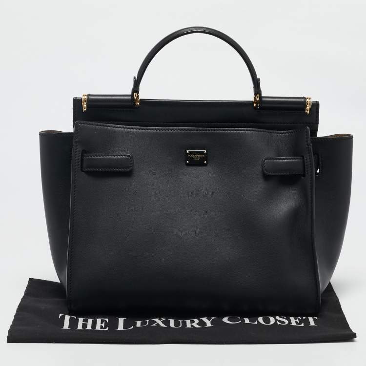 Pre Owned Dolce & Gabbana Black Leather Medium Sicily 62 Top Handle Bag