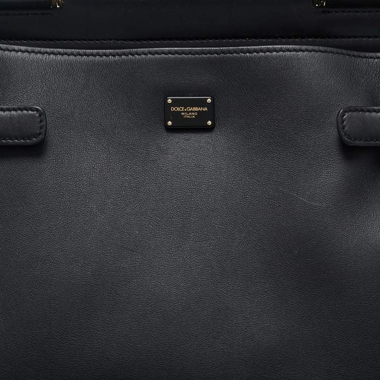 Pre Owned Dolce & Gabbana Black Leather Medium Sicily 62 Top Handle Bag