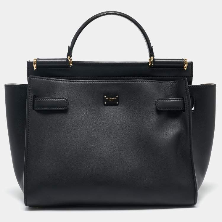 Pre Owned Dolce & Gabbana Black Leather Medium Sicily 62 Top Handle Bag