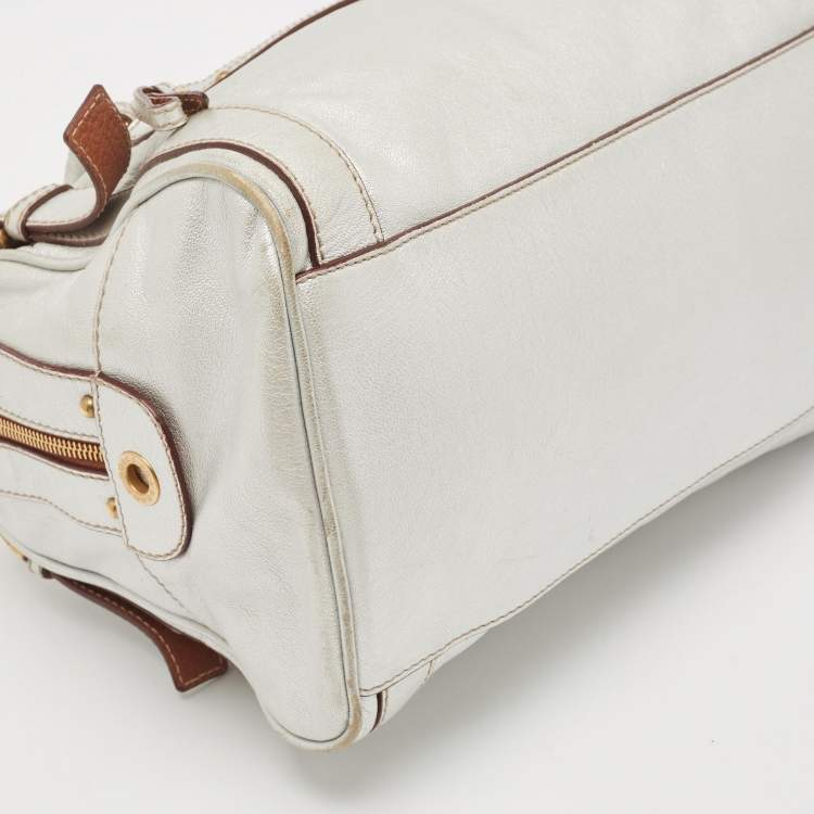 Pre Owned Dolce & Gabbana Metallic Grey Leather Miss Easy Way Satchel