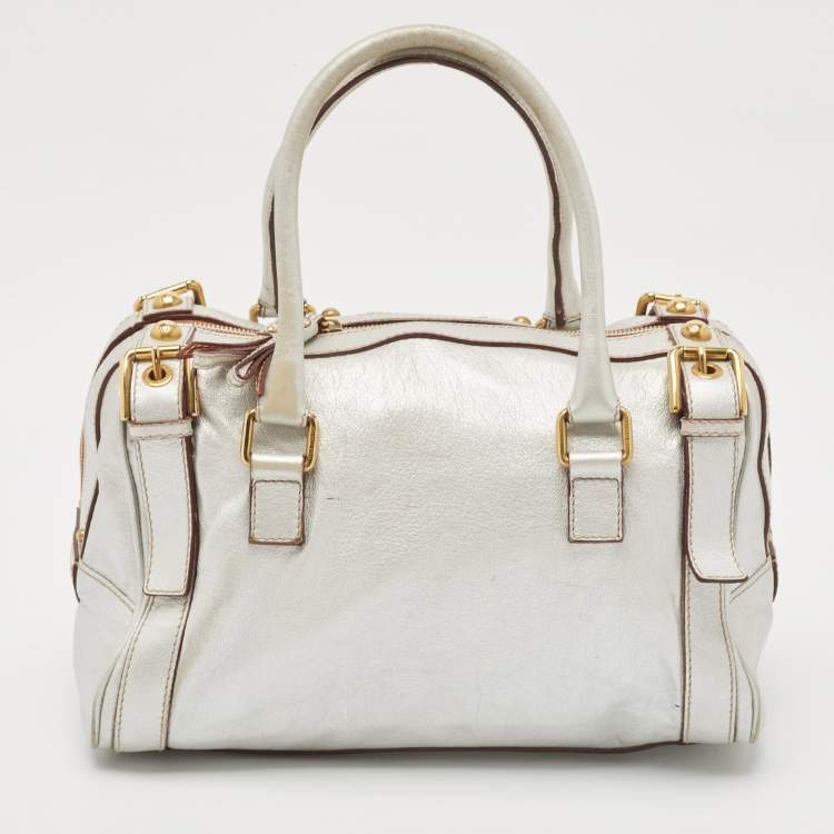 Pre Owned Dolce & Gabbana Metallic Grey Leather Miss Easy Way Satchel