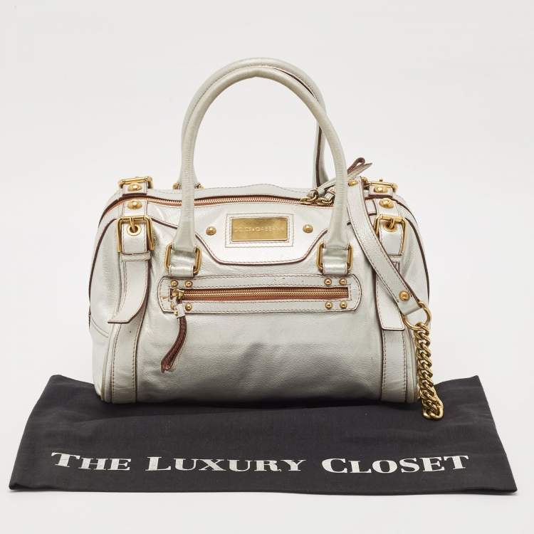 Pre Owned Dolce & Gabbana Metallic Grey Leather Miss Easy Way Satchel
