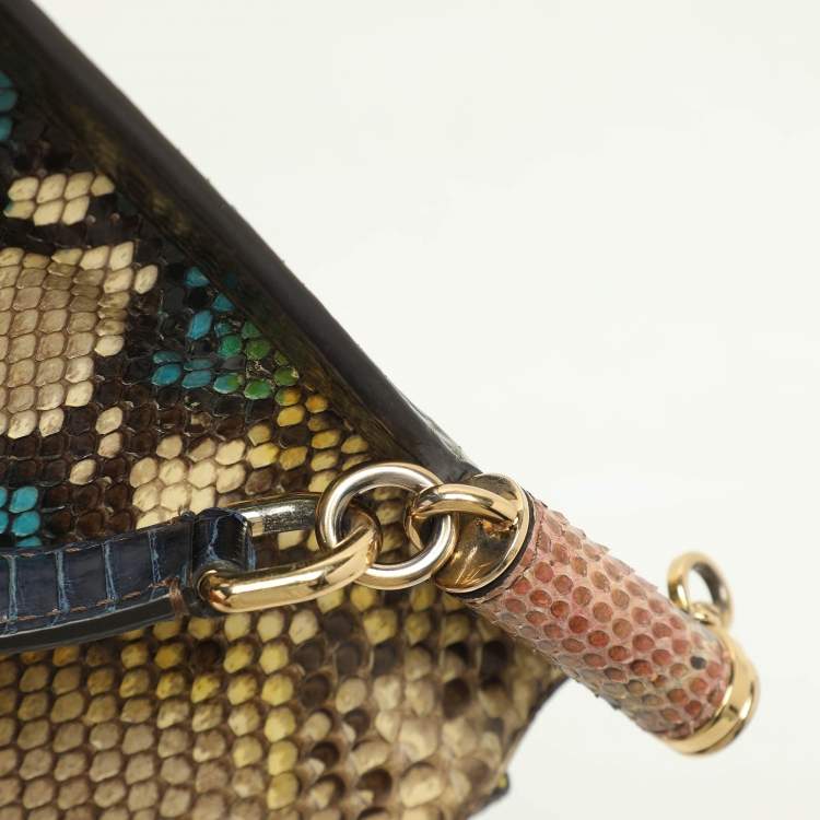 Pre Owned Dolce & Gabbana Multicolor Python and Leather Limited Edition Medium Miss Sicily Top Handle Bag