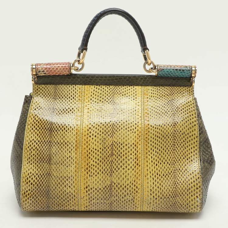 Pre Owned Dolce & Gabbana Multicolor Python and Leather Limited Edition Medium Miss Sicily Top Handle Bag