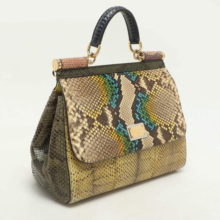 Pre Owned Dolce & Gabbana Multicolor Python and Leather Limited Edition Medium Miss Sicily Top Handle Bag