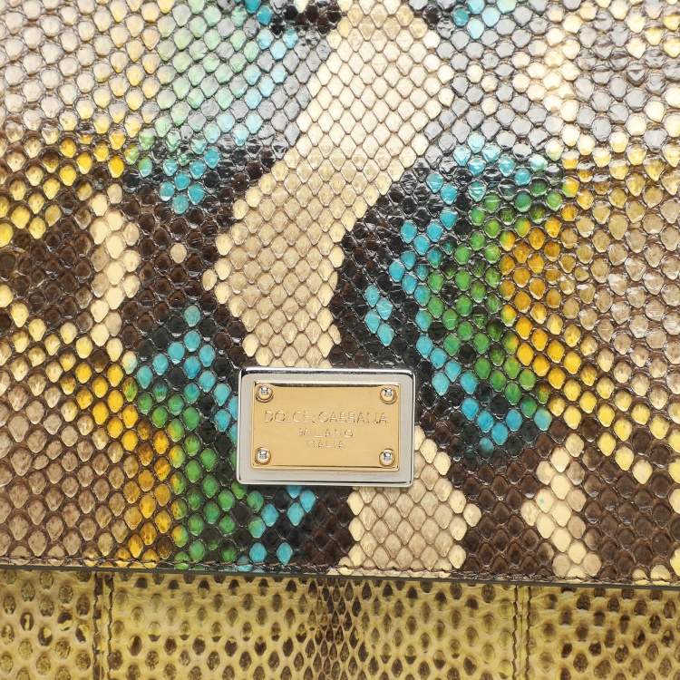 Pre Owned Dolce & Gabbana Multicolor Python and Leather Limited Edition Medium Miss Sicily Top Handle Bag